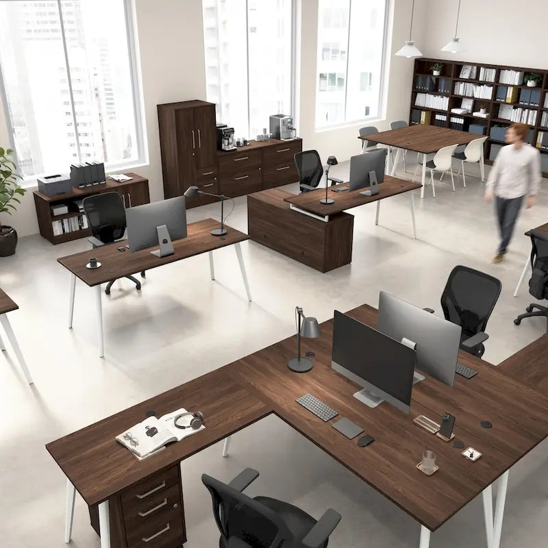 Low Office Storage Cabinet with Doors, Adjustable Shelves and Wire Management
