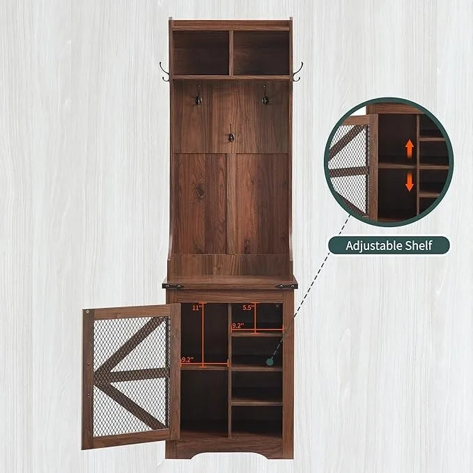 Banc d'entrée avec porte-manteau et meuble à chaussures de style campagnard