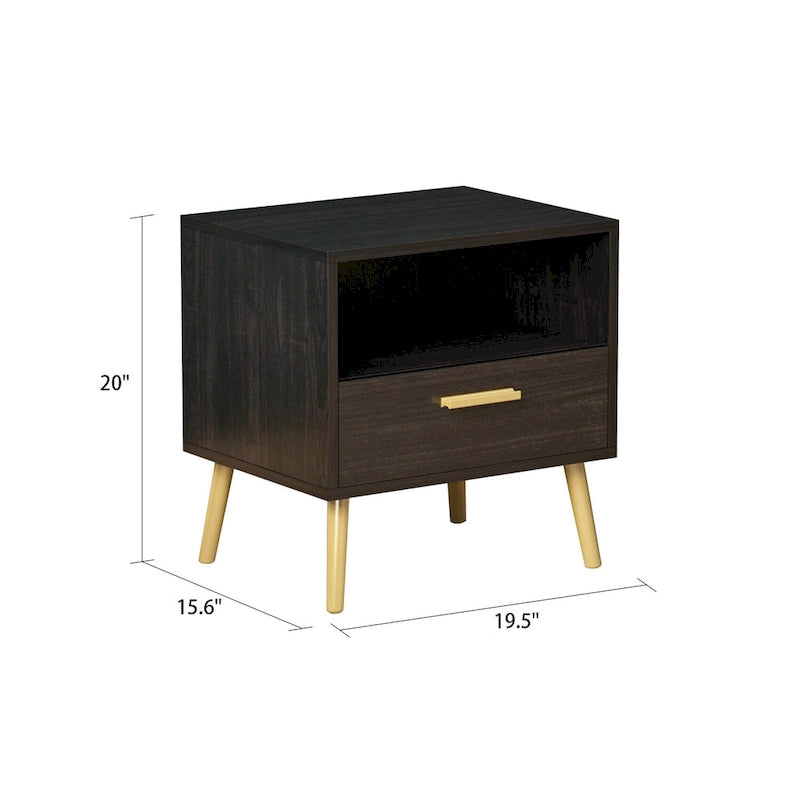 Table de chevet moderne avec tiroir et étagère ouverte – Pieds en métal