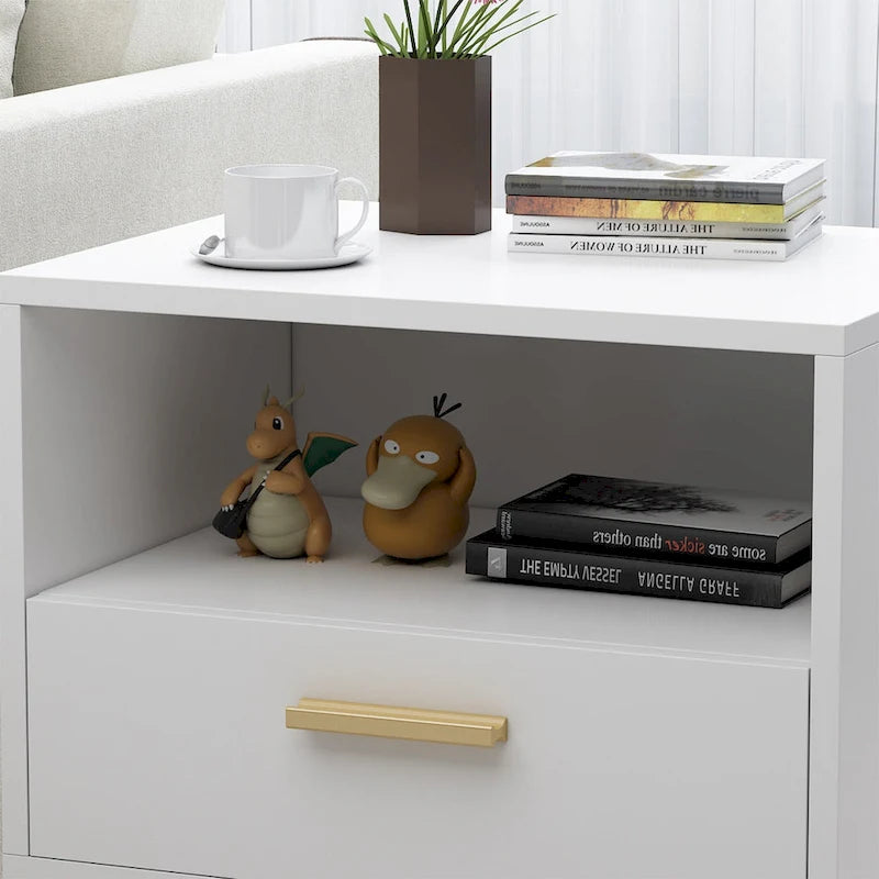 Table de chevet moderne avec tiroir et étagère ouverte – Pieds en métal