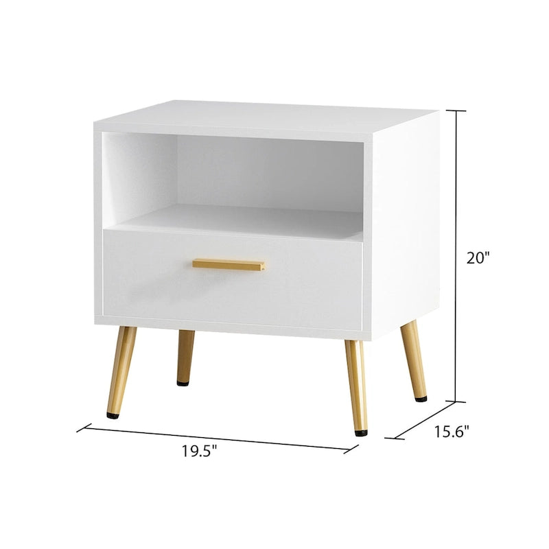 Table de chevet moderne avec tiroir et étagère ouverte – Pieds en métal